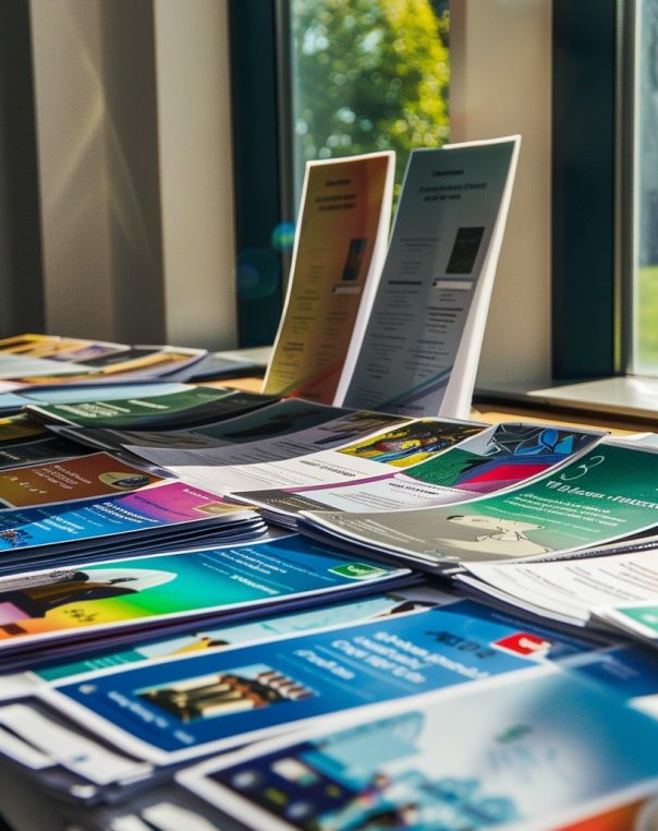 Colorful brochures in a bright conference room invite networking and idea sharing.