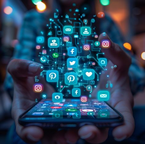 Smartphone displaying vibrant social media icons, symbolizing digital connectivity and communication.