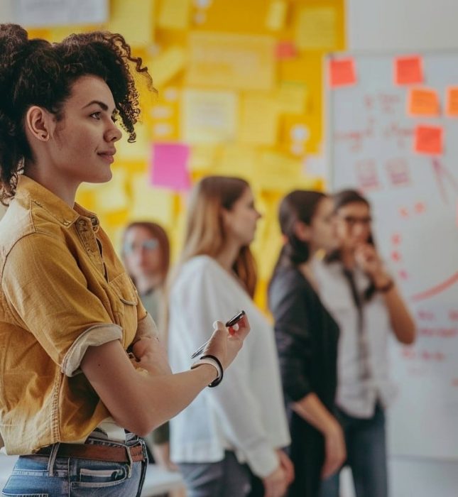 Team brainstorming session showcasing collaboration, creativity, and engagement in a modern workplace.